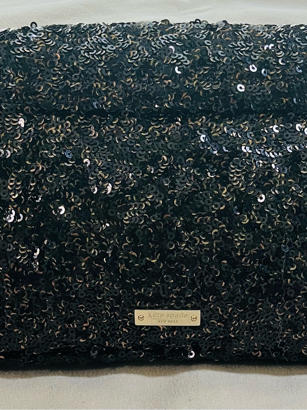 kate spade Black Sequin Clutch/crossbody with Gold Logo Plate - Storybook Lining - Picture 2 of 8